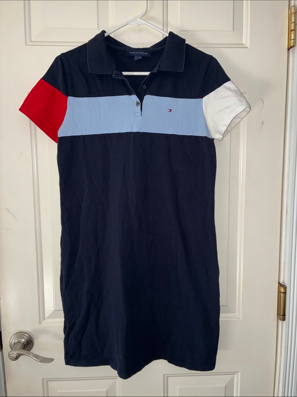 Tommy Hilfiger Navy Polo Dress with Light Blue, Red & White Colorblocking
